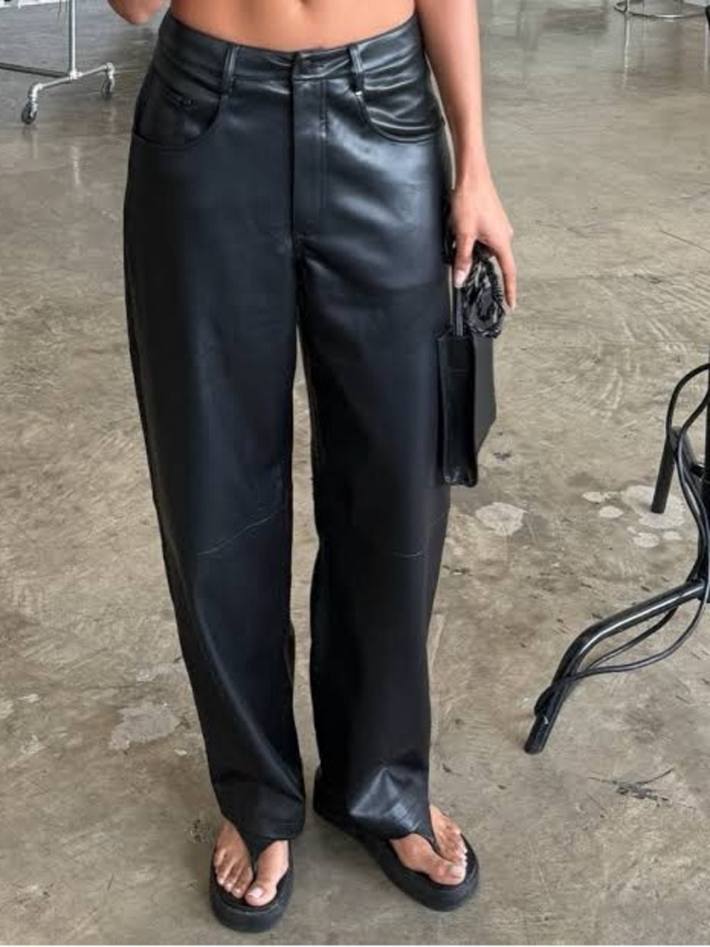 Local European LE Vegan Leather Boyfriend Trouser Pants Black Women’s Size M